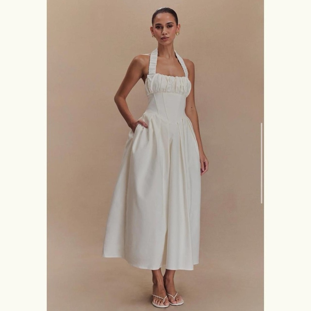 Meshki White Pleated Halter Midi Dress - Picture 5 of 9